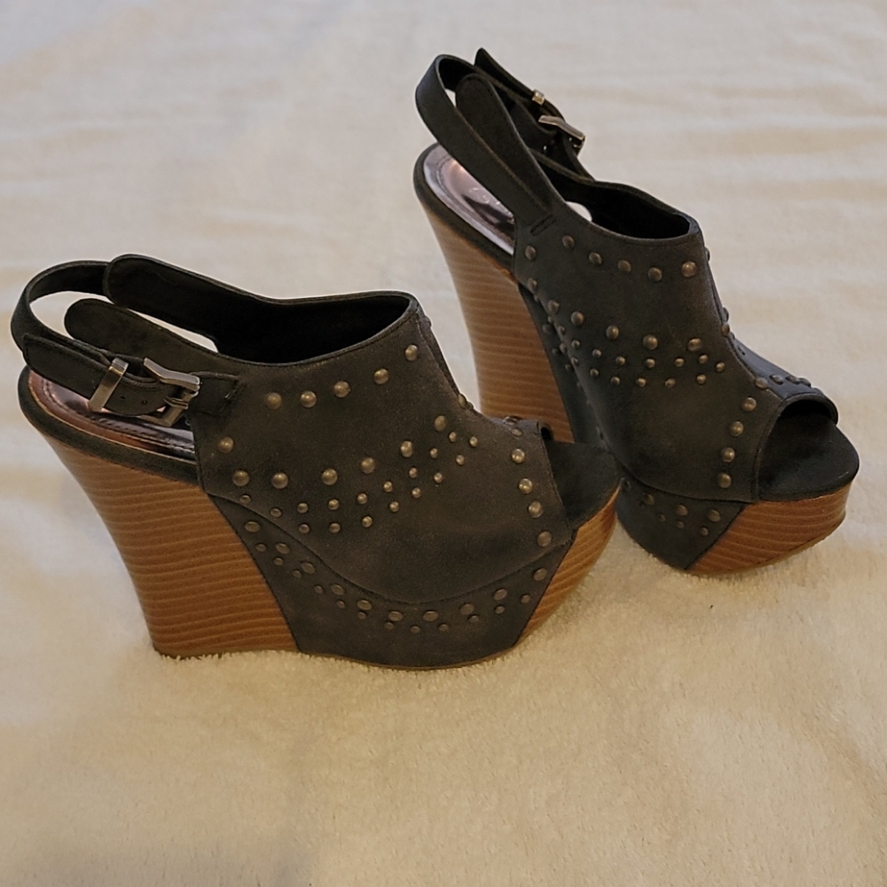 2 Lips Too Gray Studded Wedges 7